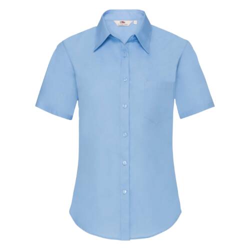 Fruit of the Loom Ladies Short Sleeve Poplin Shirt Ladies Short Sleeve Poplin Shirt – 2XL, Mid Blue-MU