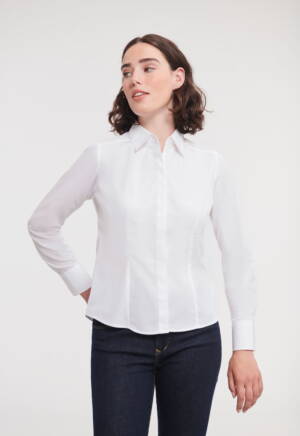 RUSSELL Ladies Long Sleeve Fitted Polycotton Poplin Shirt
