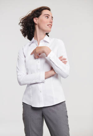 RUSSELL Ladies Long Sleeve Tailored Herringbone Shirt